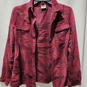 Columbia Button down Maroon red plaid Ling Sleeve Shirt